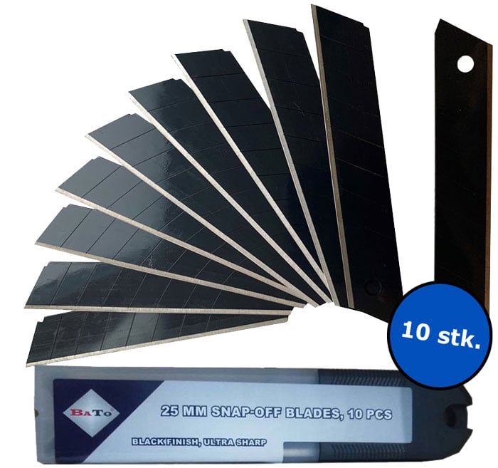 Bato Knivblade Bræk-af 25 Mm  Black Finish Ultra Skarp 10 Stk  Pk
