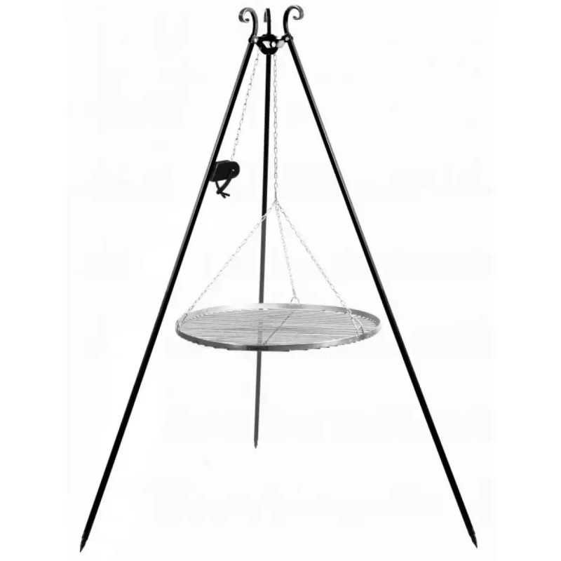 Cook King 180 Cm Trefod Med 80 Cm Grillrist   Rustfrit Stål Og Hejs