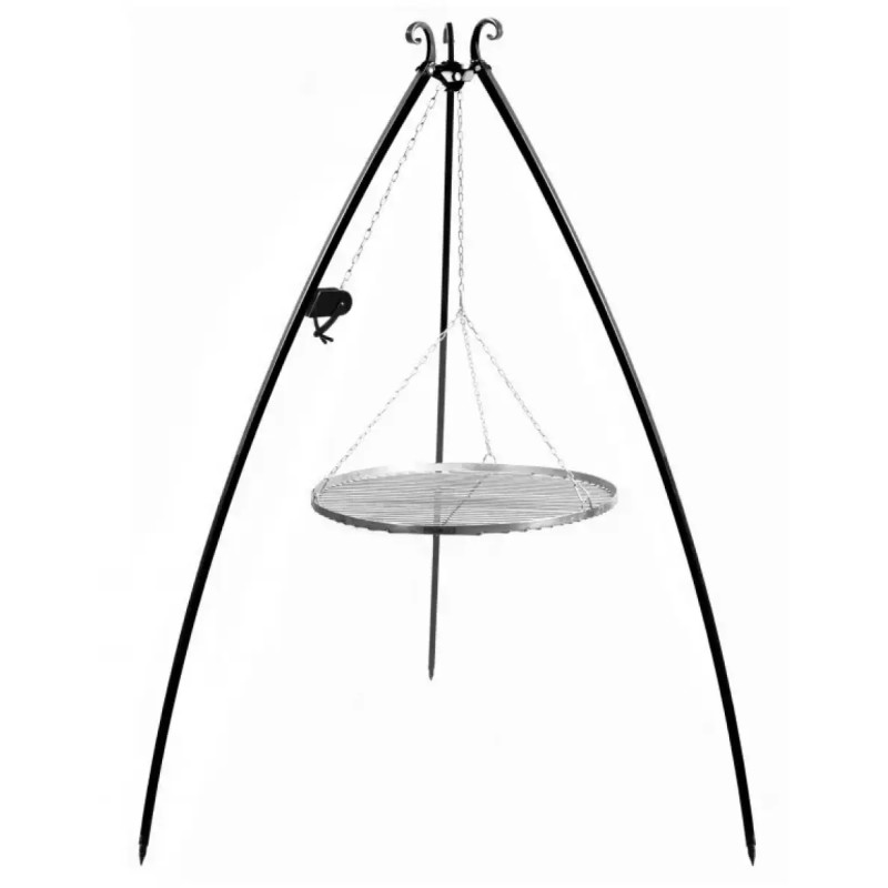 Cook King 200 Cm Trefod Med 60 Cm Grillrist   Rustfrit Stål Og Hejs