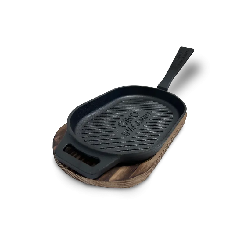 Gino Acampo Støbejernsplade Griddle 28cm 14 8cm Med Træbakke