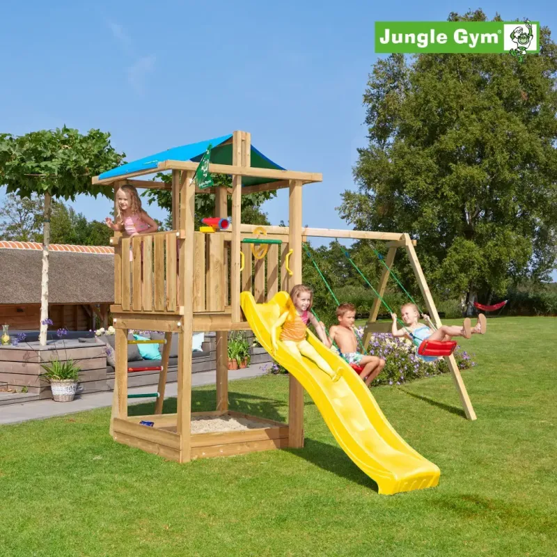 Jungle Gym Hut Legetårn Komplet Inkl  Swing Module Xtra Og Rutschebane 804-282nsx