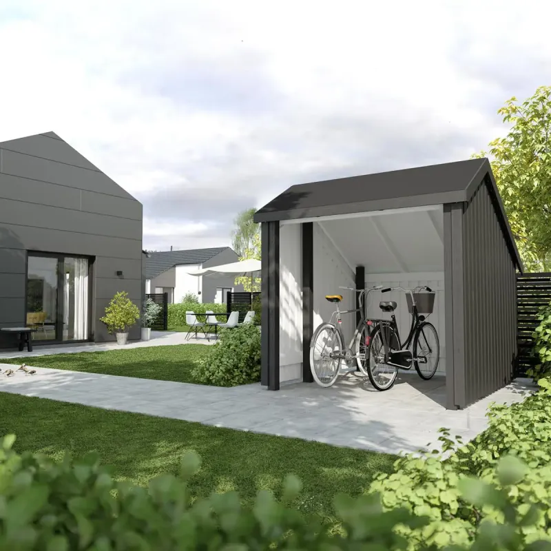 Plus Cykelskur     Mâ    Modul åben Inkl  Tagpap Alulister Stolpefødder 167566-