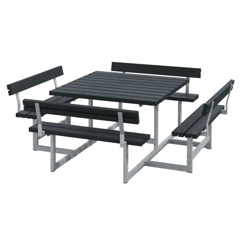 Plus Picnic Bord Bænkesæt Ryglæn 224 Cm Sort 188812-15