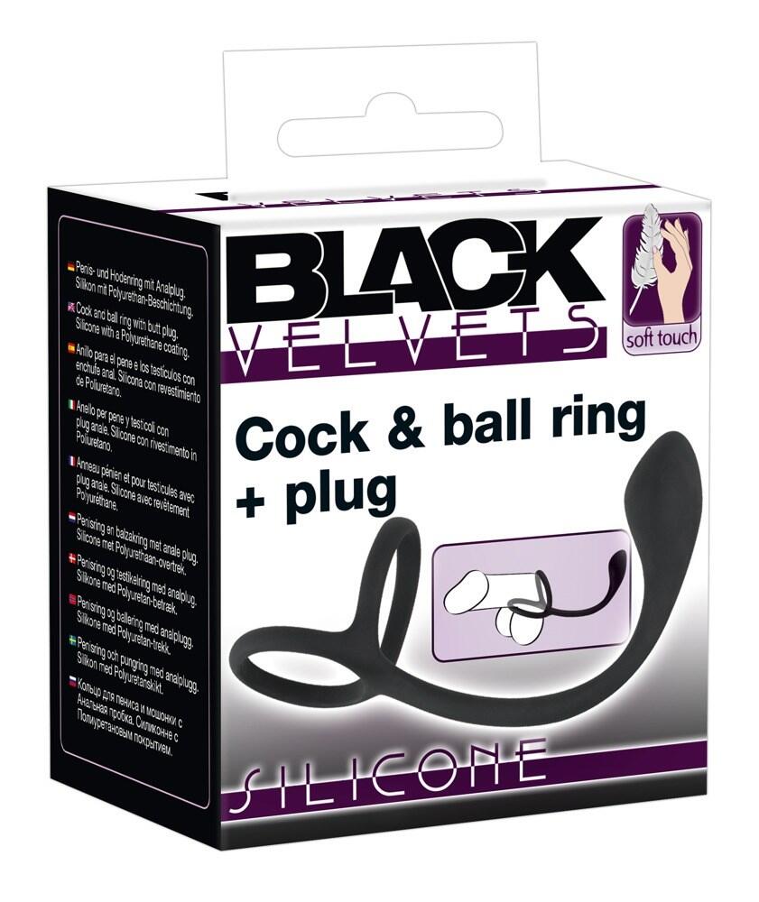 Black Velvets Cock   Ball Ring With Butt Plug