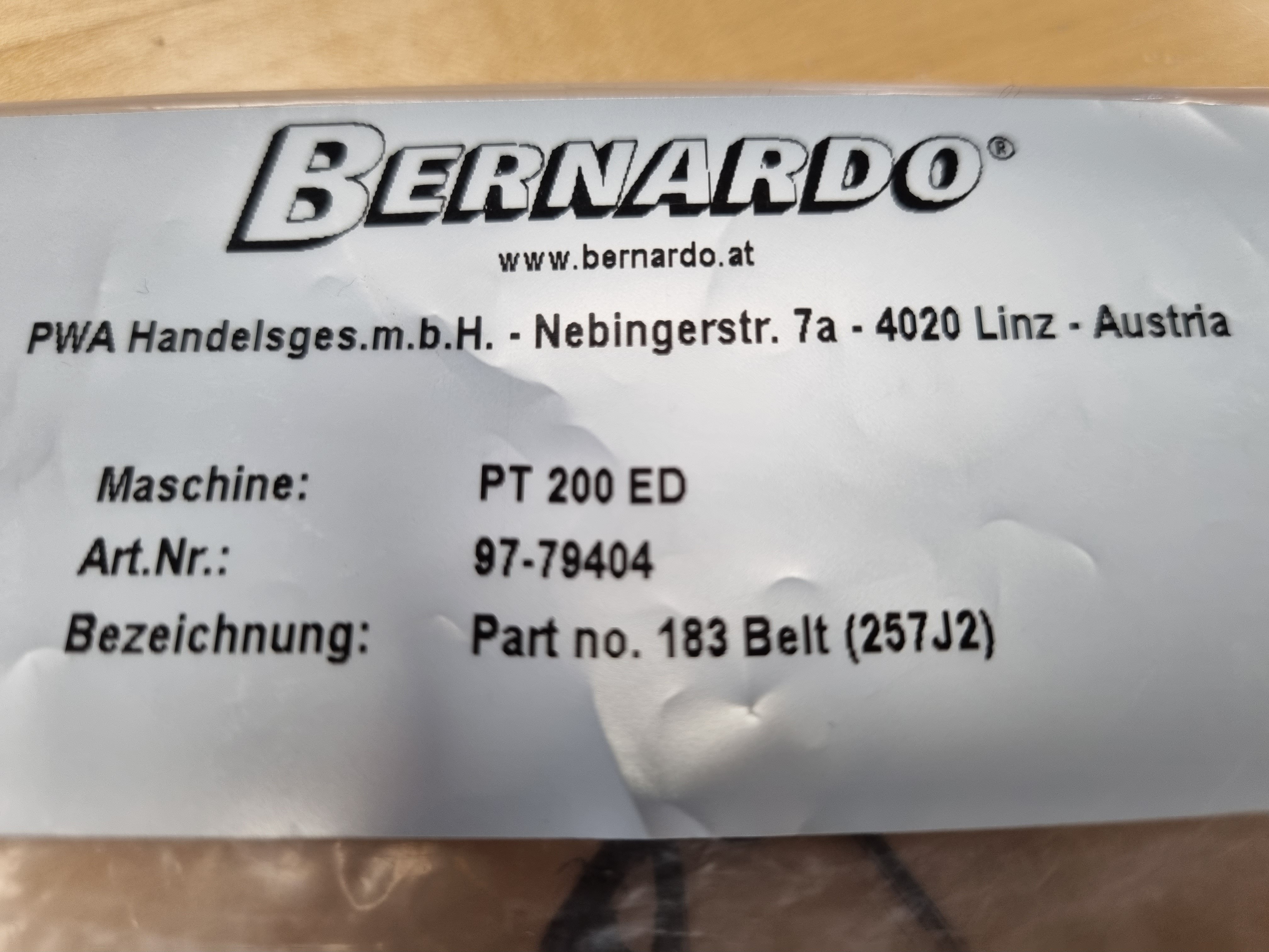 Drivrem Part 183 Til Bernardo Pt 200 Ed Afretter- Og Tykkelseshøvl Med Udsug