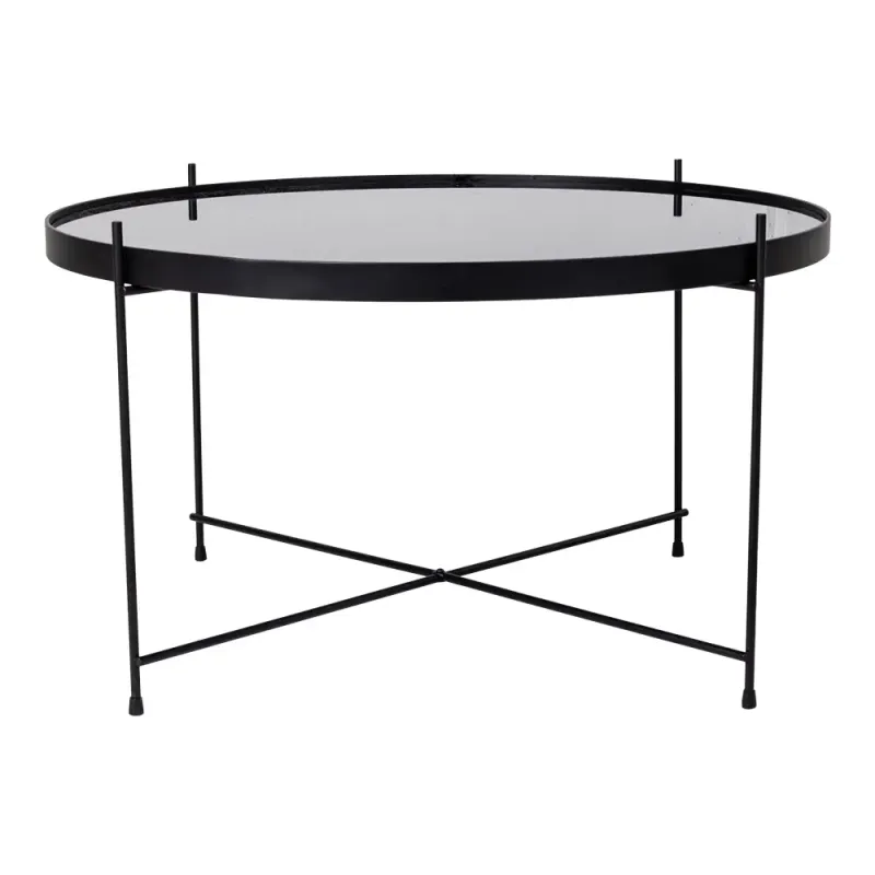 Hjørnebord   Sort Stål Med Glas ø70xh40 Cm 2101200