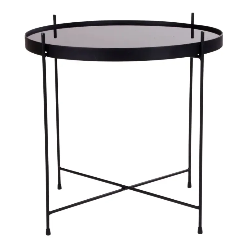 Hjørnebord   Sort Stål Med Glasn ø48xh48 Cm 2101100