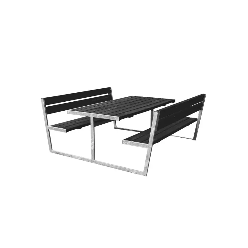 Hortus Bord- Bænksæt  Quot Thor Quot  Sort Grundmalet Og Galvaniseret Stel Med Ryg  : 180    : 205 Cm 801-084