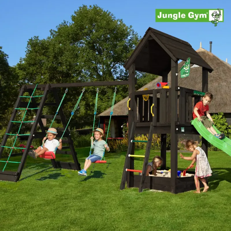 Jungle Gym Club Legetårn Komplet Inkl  Climb Module Xtra Og Rutschebane  Grundmalet Sort 806-284cx