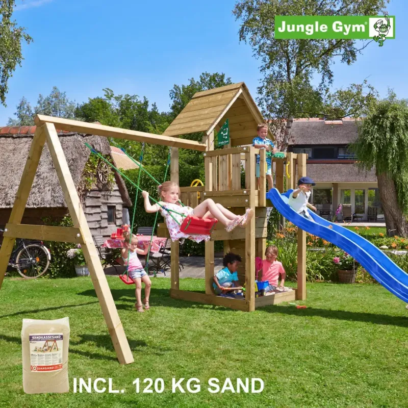 Jungle Gym Cubby Legetårn Komplet Inkl  Swing Module Xtra  120 Kg Sand Og Blå Rutschebane 804-269sxsb