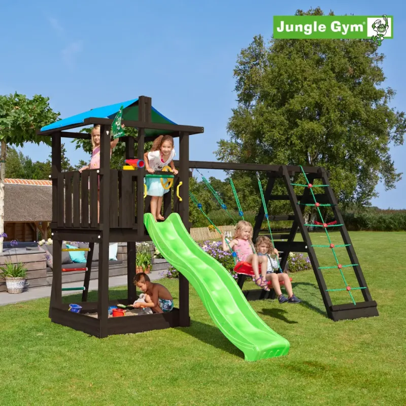 Jungle Gym Hut Legetårn Komplet Inkl  Climb Module Xtra Og Rutschebane  Grundmalet Sort 806-282cx