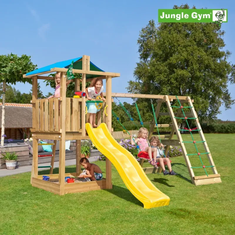 Jungle Gym Hut Legetårn Komplet Inkl  Climb Module Xtra Og Rutschebane 804-282ncx
