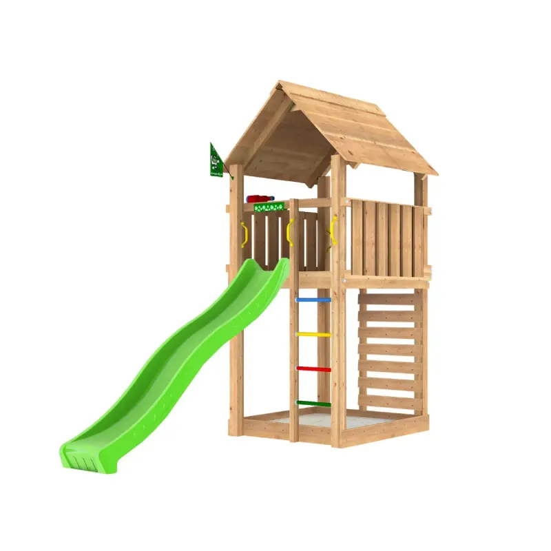 Legetårn Komplet Jungle Gym Cabin     Inkl  Grøn Rutsjebane