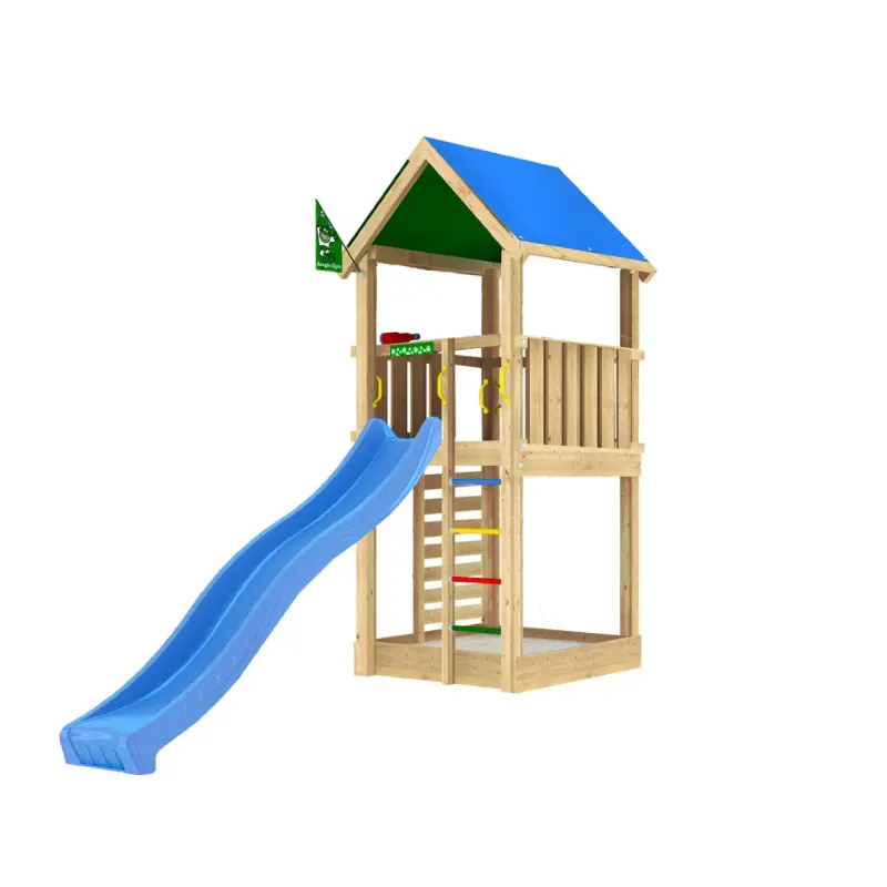Legetårn Komplet Jungle Gym Lodge     Inkl  Blå Rutschebane