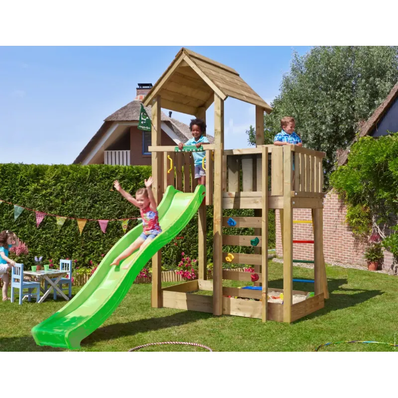 Legetårn Komplet Jungle Gym Mansion     Inkl  120 Kg Sand Og Grøn Rutsjebane