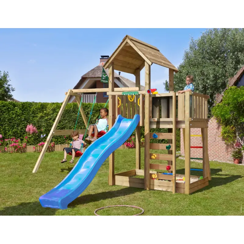 Legetårn Komplet Jungle Gym Mansion     Inkl  Swing Modul Og Blå Rutsjebane
