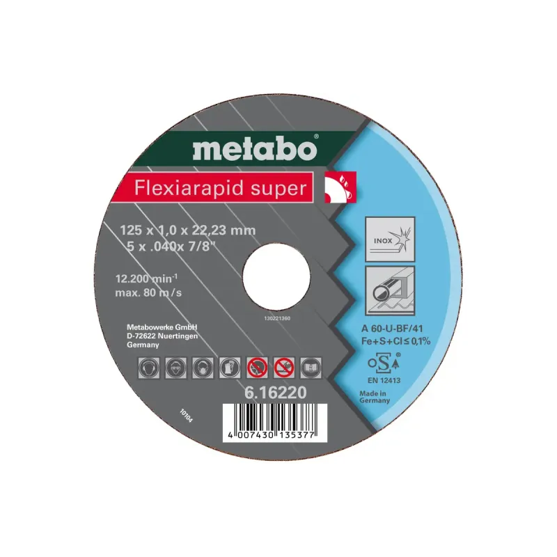 Metabo 4007430135094 616226000 Kvalitetsklasse   36-    46-    60-  Flexiarapid Super Inox Hydroresist
