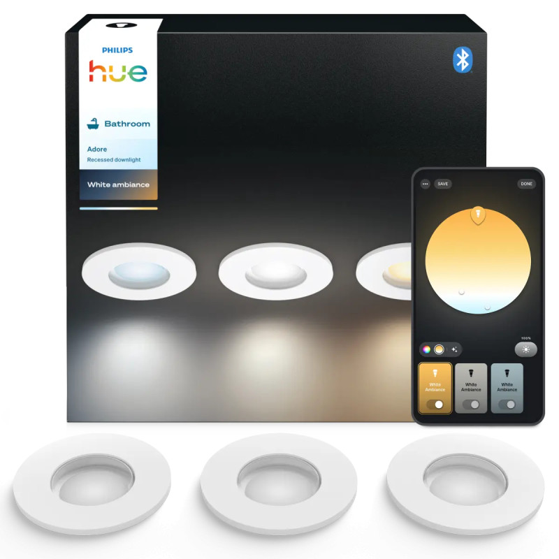 Philips Hue Adore White Ambiance Led Indbygningsspot Til Bad Hvid 3x4 2w -pak
