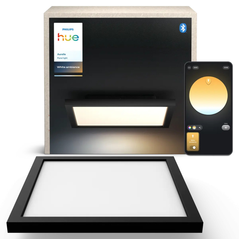 Philips Hue Aurelle White Ambiance Kvadratisk Led Loftpanel Sort 30x30 Cm
