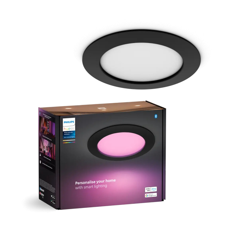 Philips Hue Slim White And Color Ambiance Indbygningsspot Sort ø170 Mm Ip44 3w