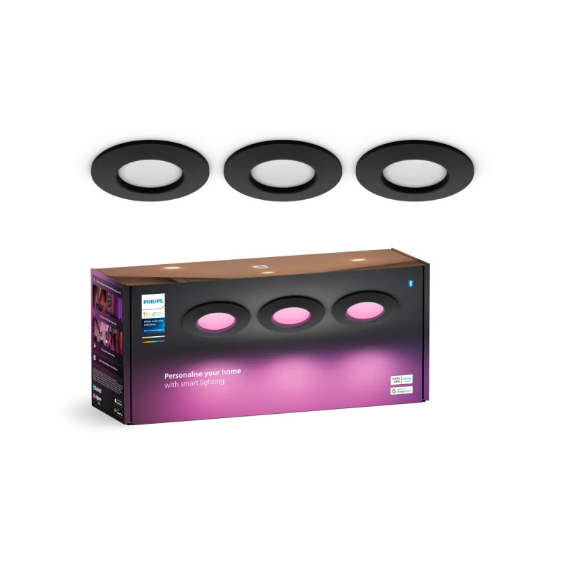 Philips Hue Slim White And Color Ambiance Indbygningsspot Sort ø90 Mm -pak