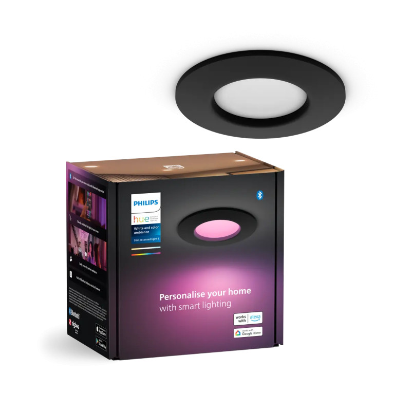 Philips Hue Slim White And Color Ambiance Indbygningsspot Sort ø90 Mm