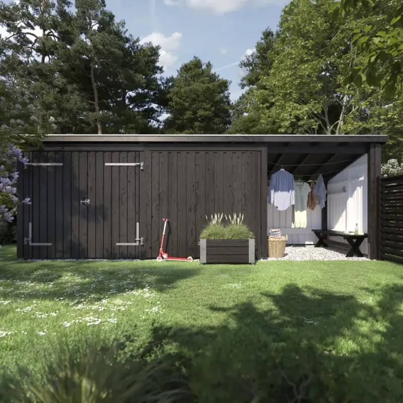 Plus Nordic Multi Havehus 14 Mâ    Moduler   Dobbeltdør Og Lukket åben Front Inkl  Tagpap Alulister Stolpefødder 1685916-