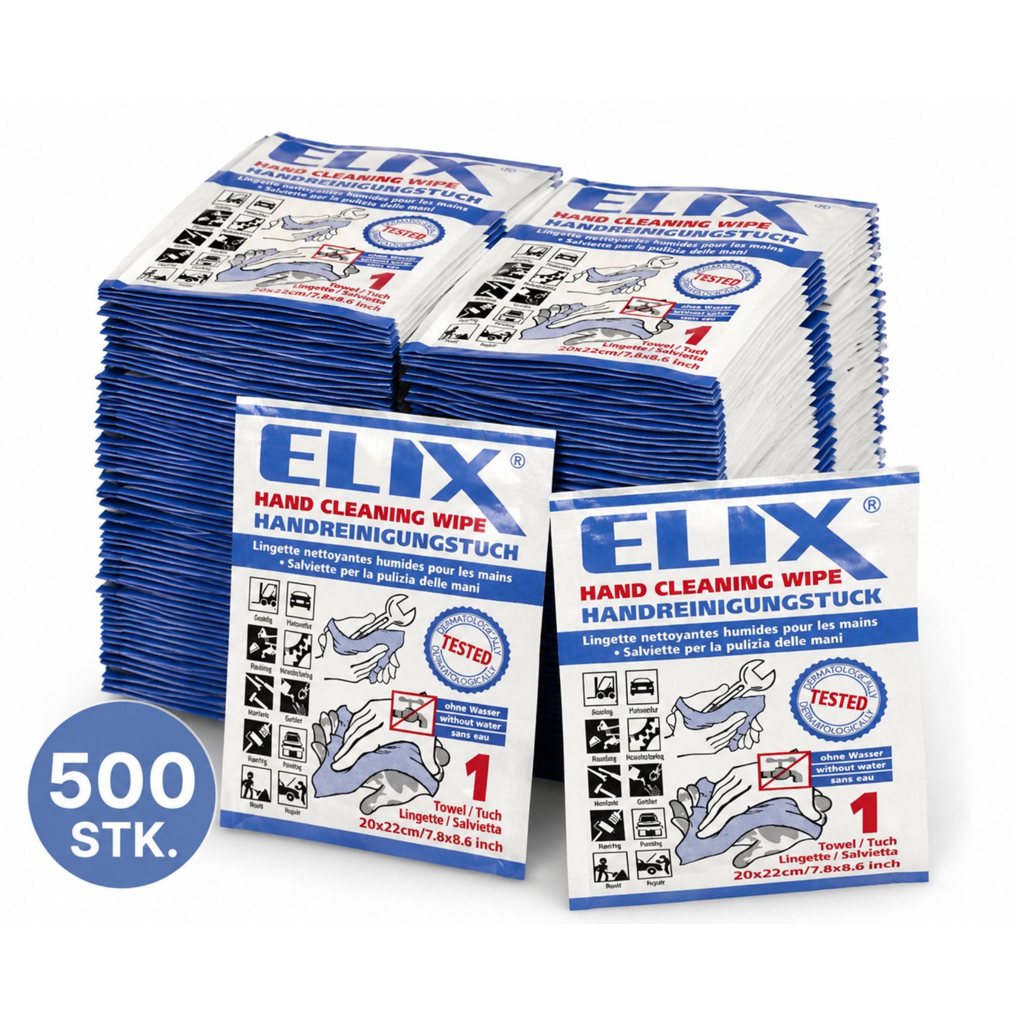 Renseserviet Til Værksted   Elix Hand Cleaning Wipes   500 Stk