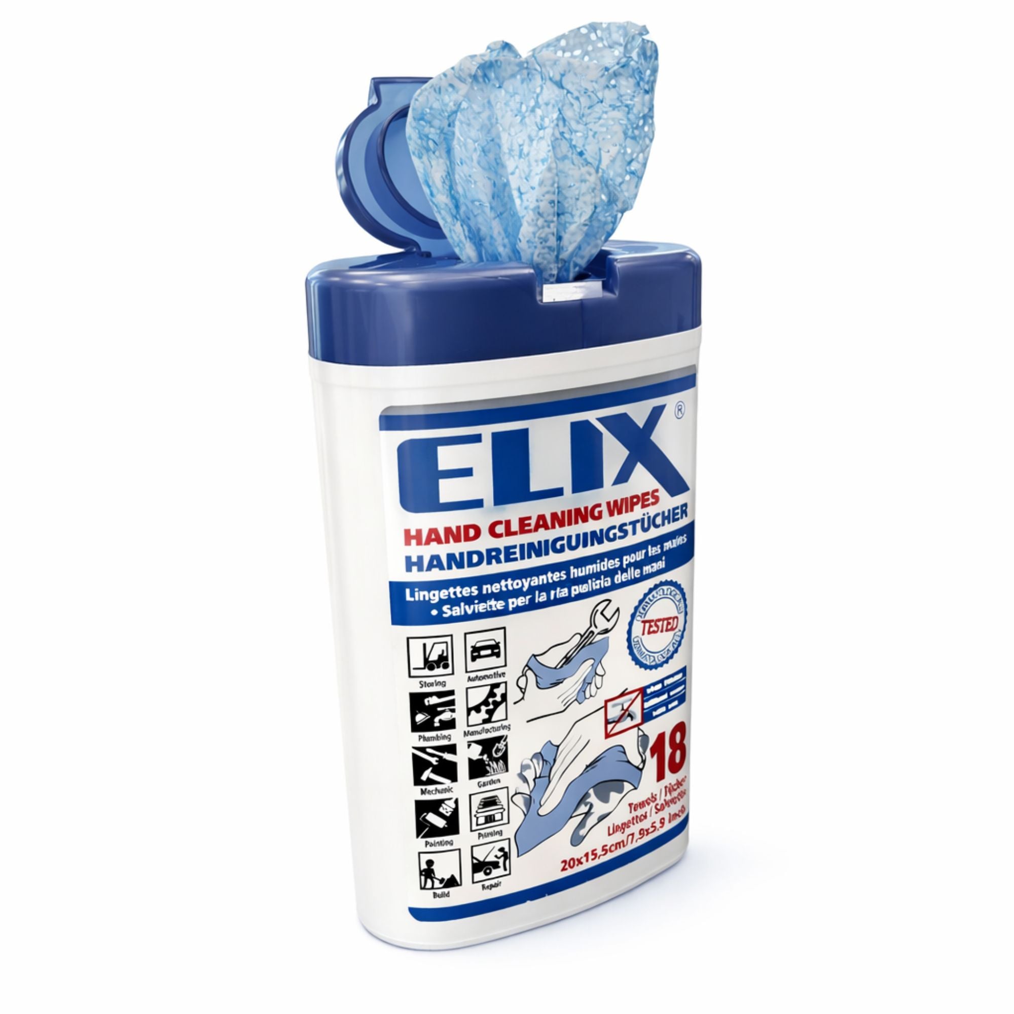 Renseservietter Til Værksted   Elix Hand Cleaning Wipes   18 Stk