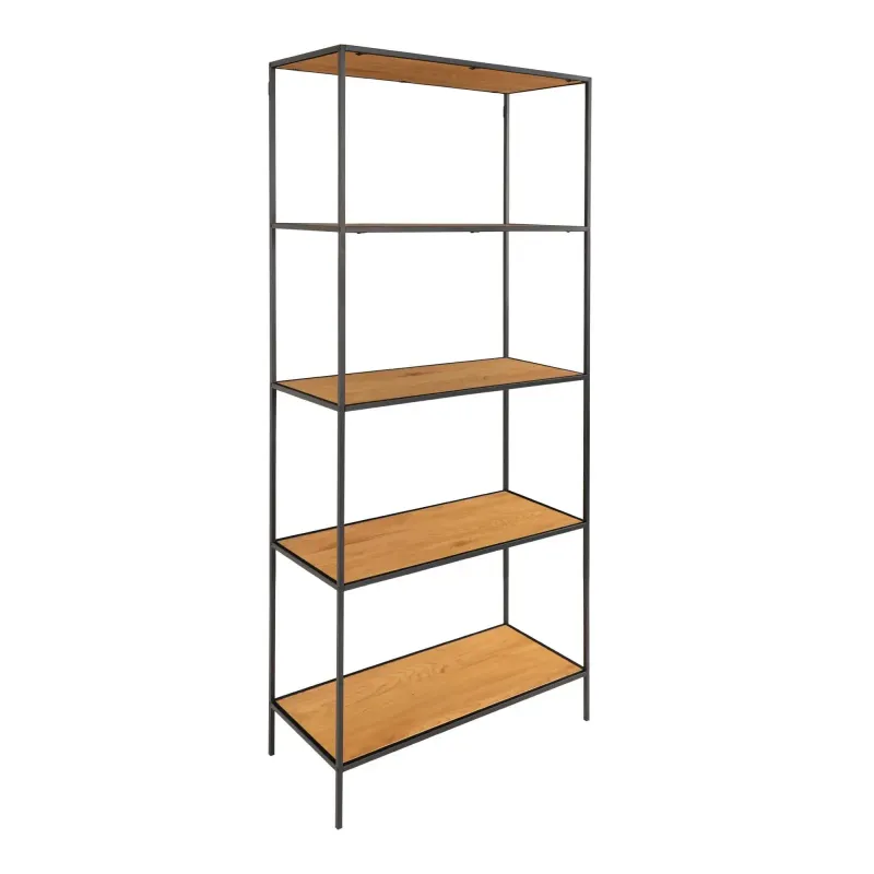 Reol Med Sort Ramme Og   Egetrælook Hylder 80x36x170 Cm 3001105