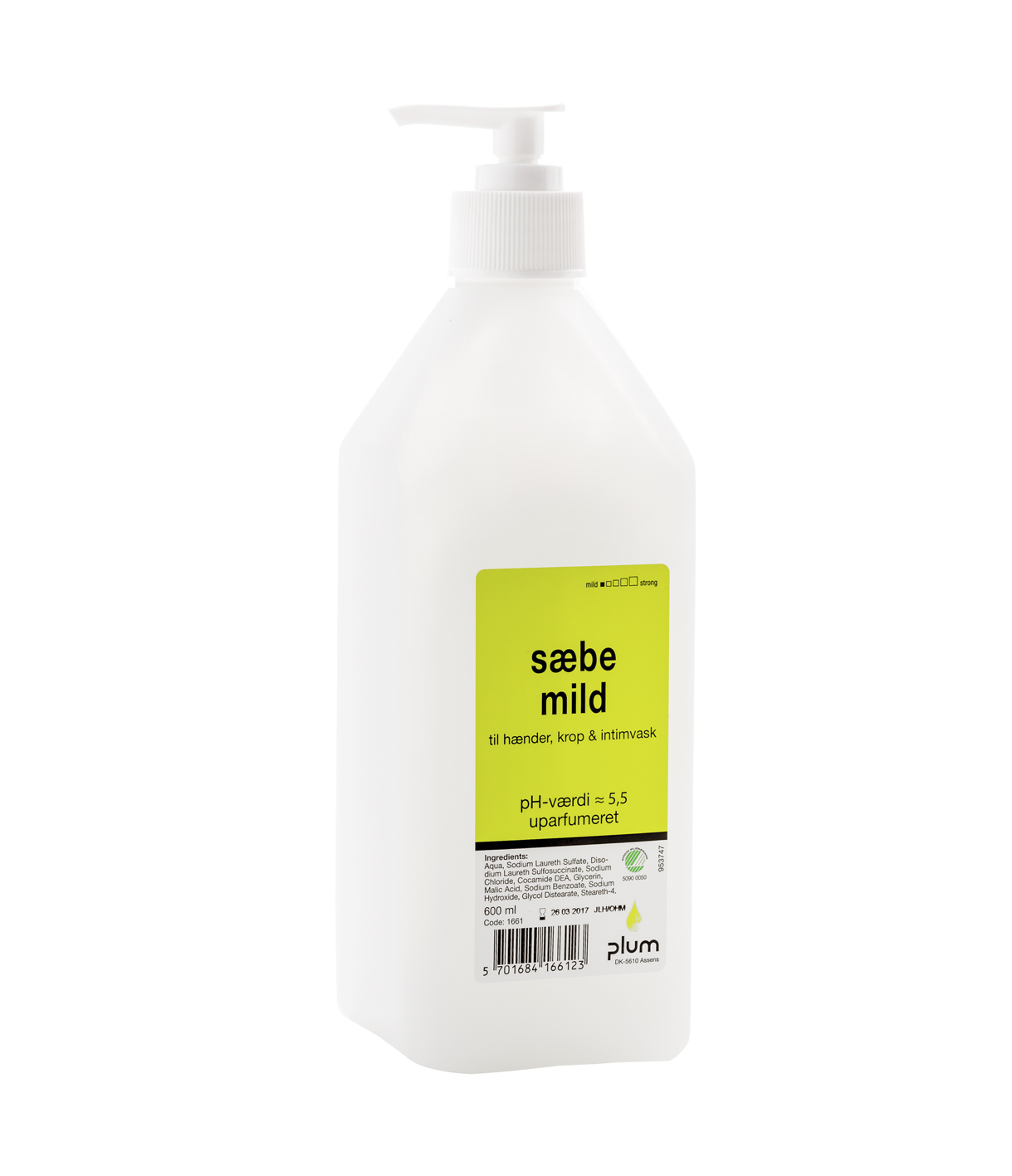 Sæbe Mild 600 Ml Pumpeflaske
