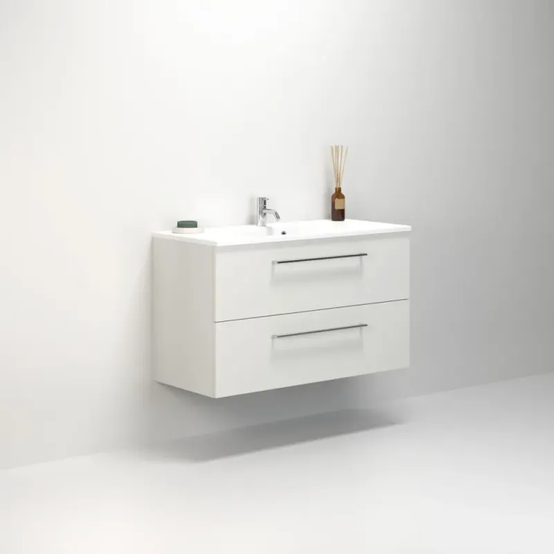 Scanbad Multo Møbelpakker 100 Cm Multo   Skuffer Inkl  Vask Mikado  Hvid Mat