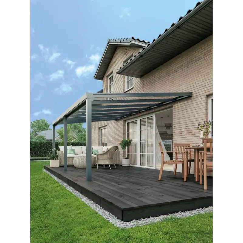 Terrasseoverdækning Alu Easy Polycarbonat Klar 300x300cm Ral7016 Antrasit