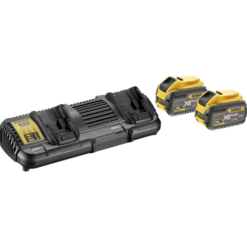 Dewalt 18 54v Xr Flexvolt Batterisæt Med 9ah Batterier Og Dobbeltlader Dcb132x2-qw