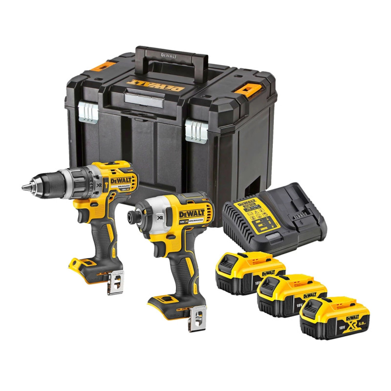 Dewalt 18v Xr Kulløs Kombisæt Med Slagboremaskine Slagskruetrækker 5ah Batterier Og Lader Dck266p3t-qw