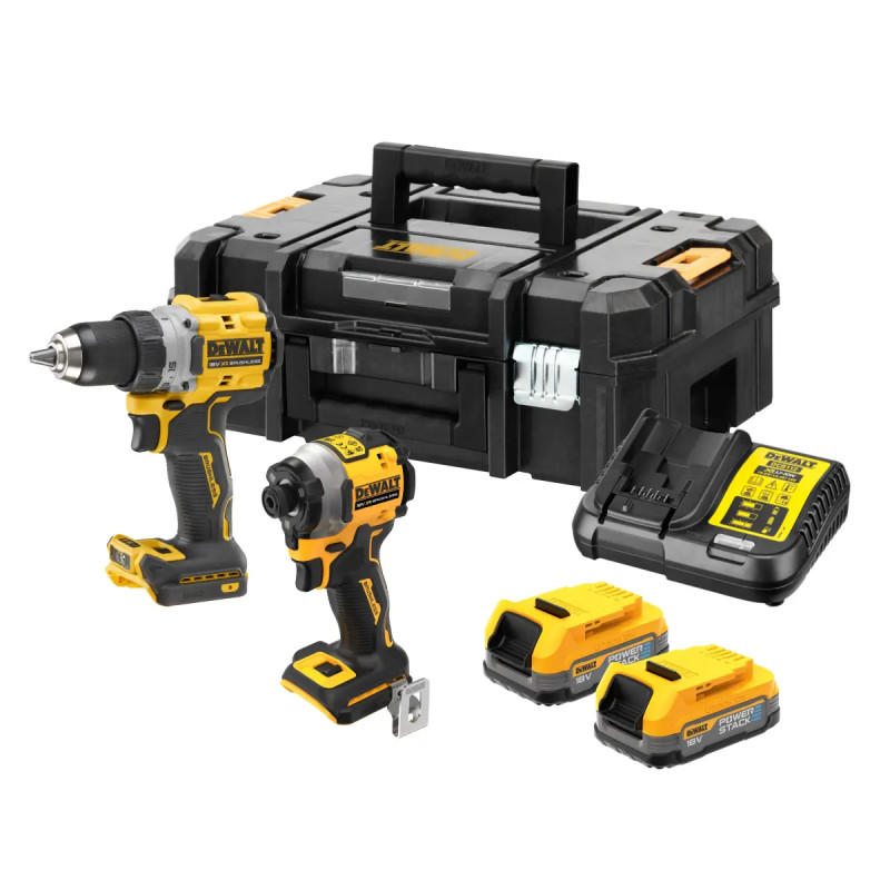 Dewalt 18v Xr Premium Kulløs Kombisæt Med Boremaskine Og Slagskruetrækker Inkl Powerstack Batterier Dck2051e2t-qw