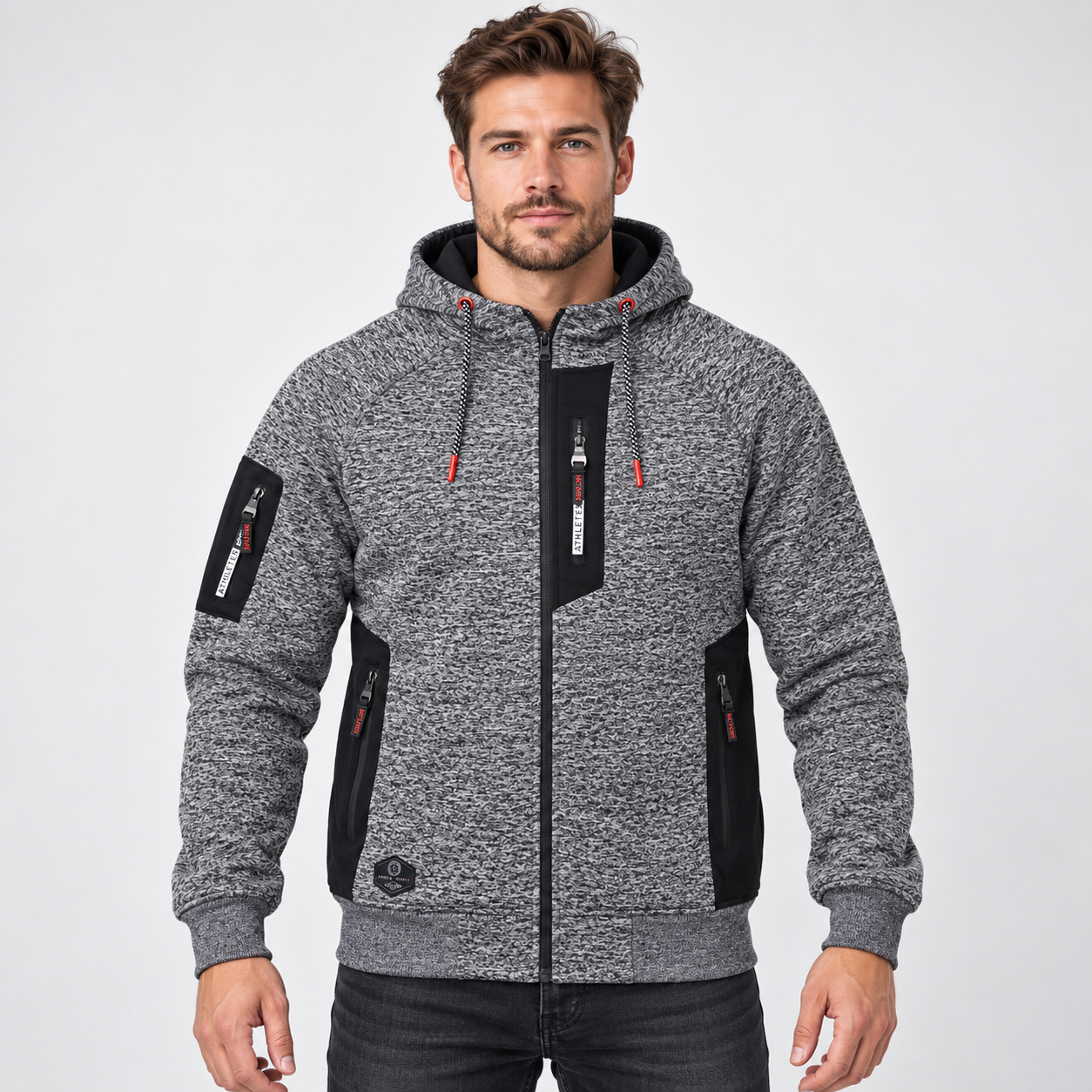 Grå Herre Fleece Sweatjakke