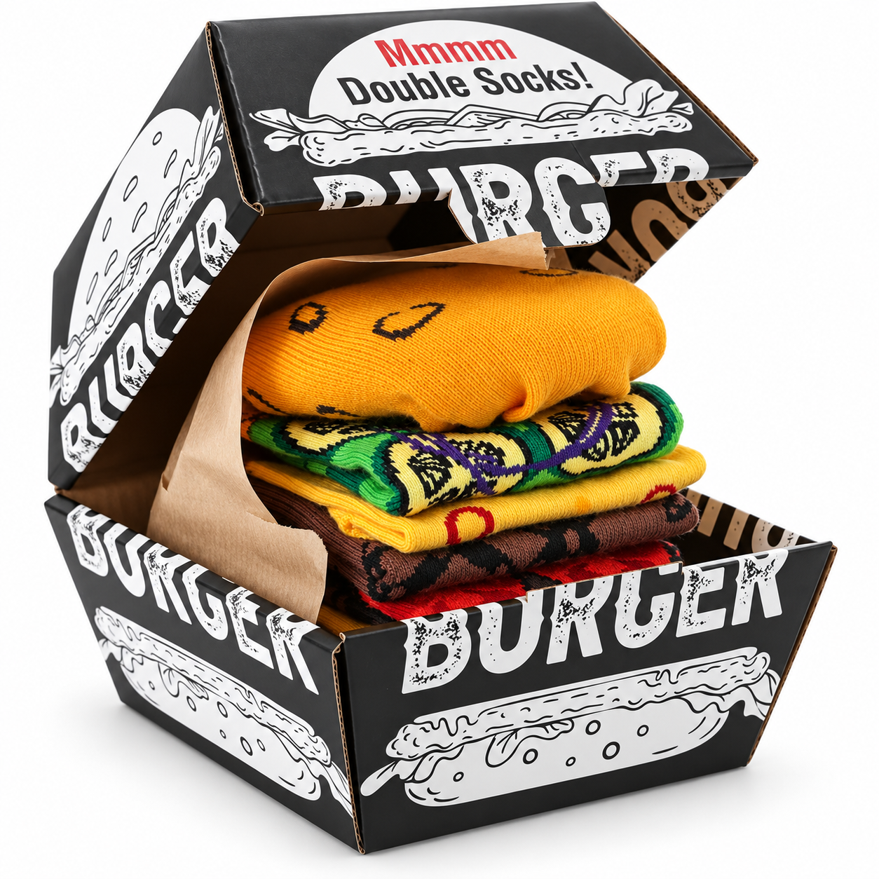 Herrestrømper Burger Box    Par   Gaveæske 41-46
