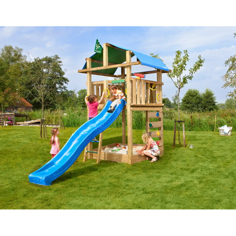 Jungle Gym Fort     Legetårn 296   186   348 Cm Med Blå Rutsjebane