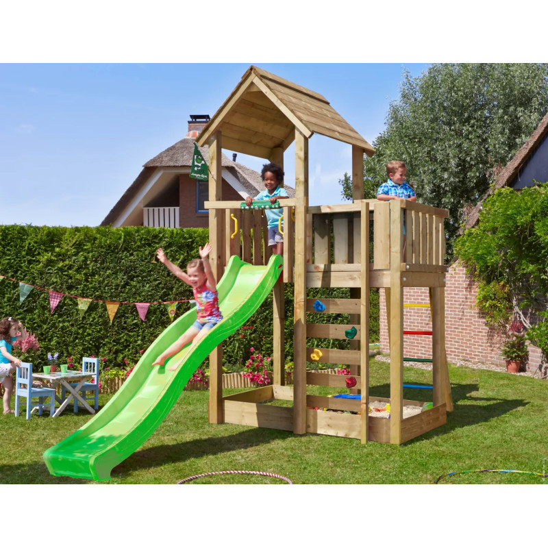 Jungle Gym Mansion     Legetårn 332   223   379 Cm Med Grøn Rutsjebane Og 120 Kg Sand