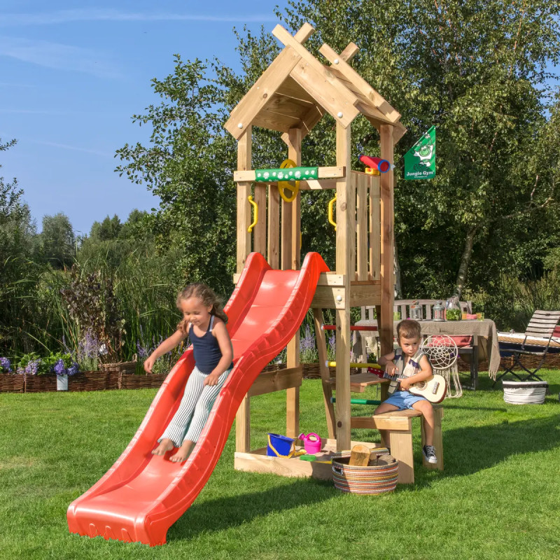 Jungle Gym Totem Legetårn 275   309   109 Cm Med Rød Rutsjebane