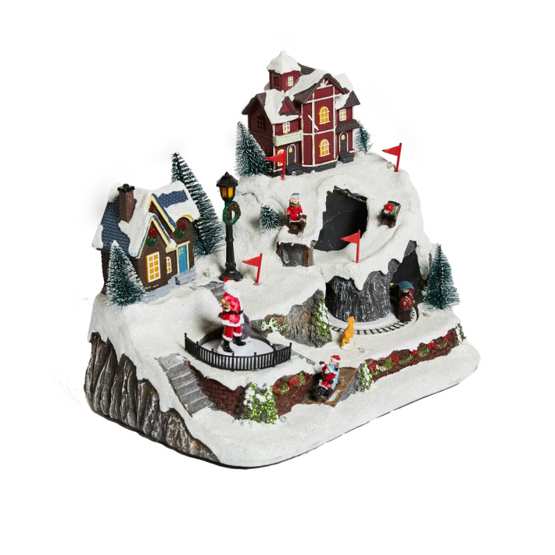 Nordic Winter Mountain Town Juleby 26   31   21 Cm Med Lys Og Musik