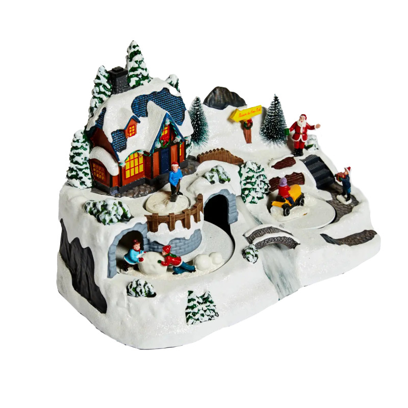 Nordic Winter River Town Juleby 25   37   21 Cm Med Lys Og Musik
