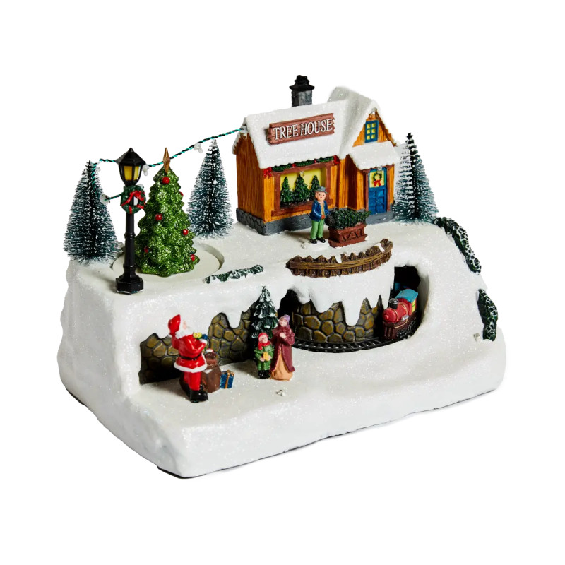 Nordic Winter Treehouse Town Juleby 20   29   21 Cm Med Lys Og Musik