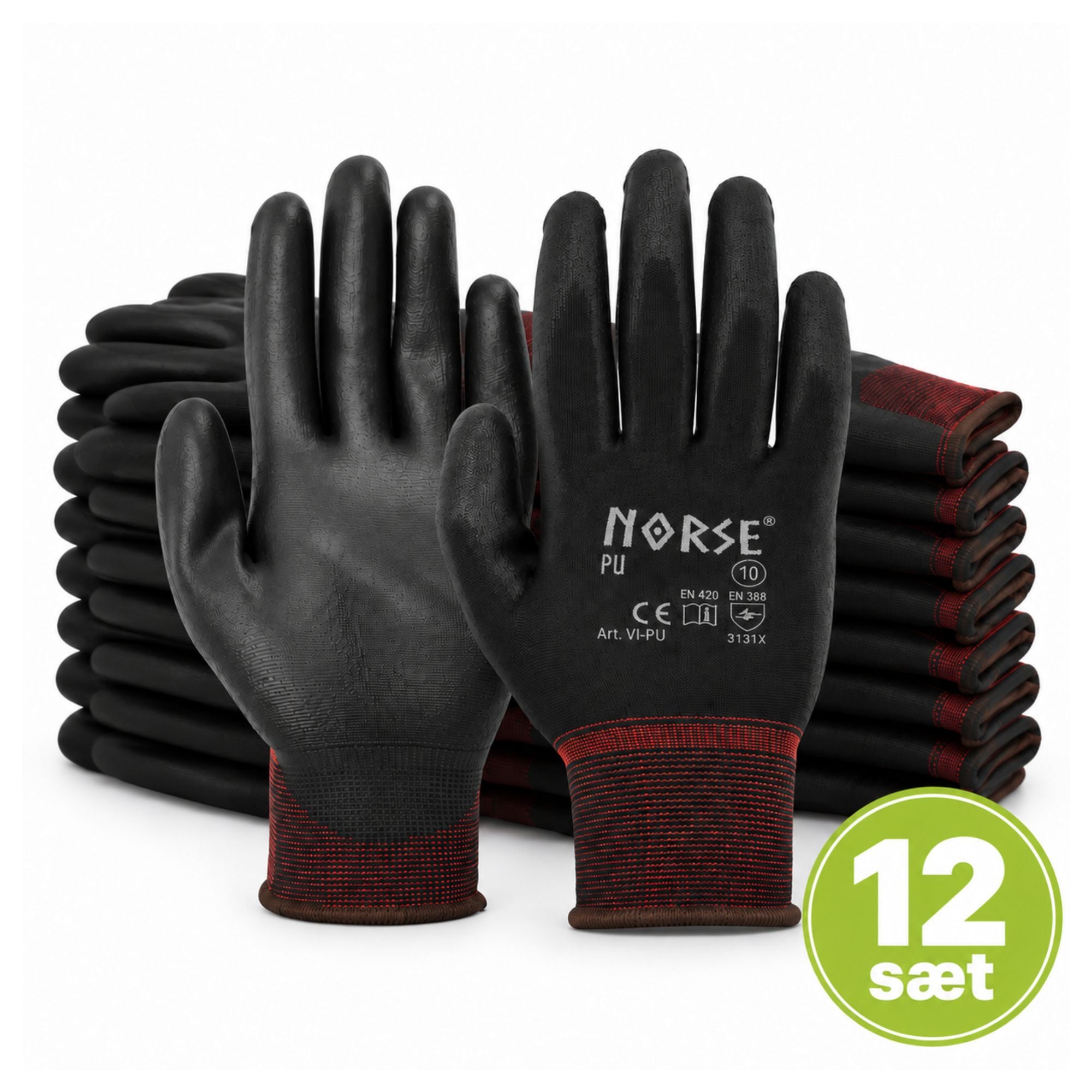 Norse Pu Arbejdshandsker Sort 12 Sæt