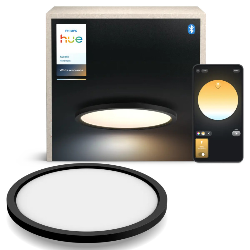 Philips Hue Aurelle White Ambiance Rundt Led Loftpanel Sort ø39   Cm