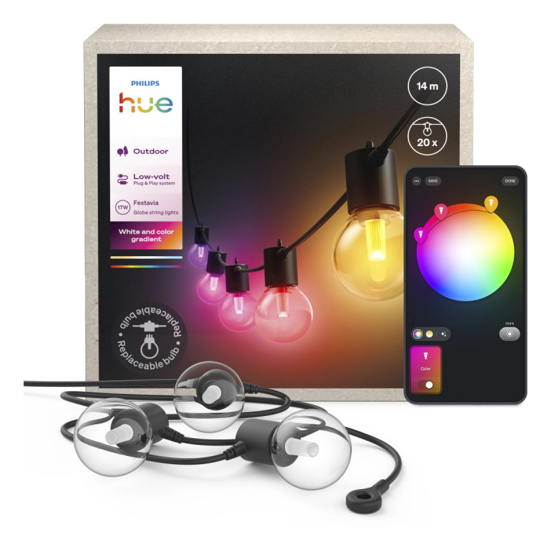 Philips Hue Festavia Globe Udendørs Lyskæde 14   Med 20 Pærer