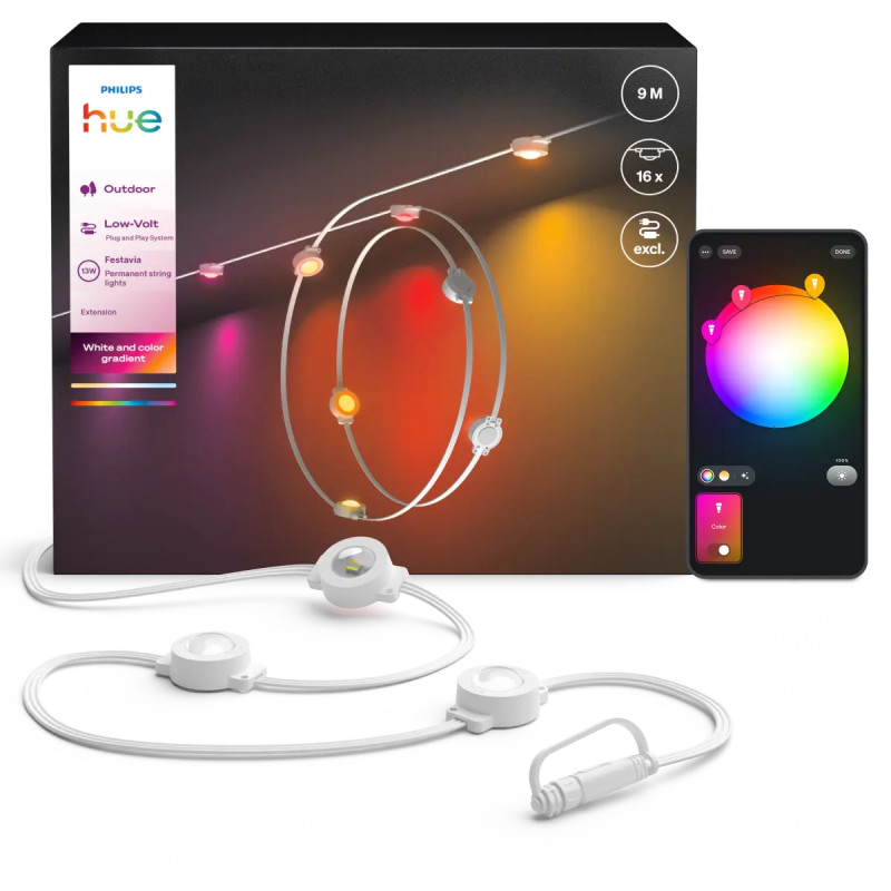 Philips Hue Festavia Permanent Udendørs Lyskæde Forlænger Hvid     Med 16 Lys