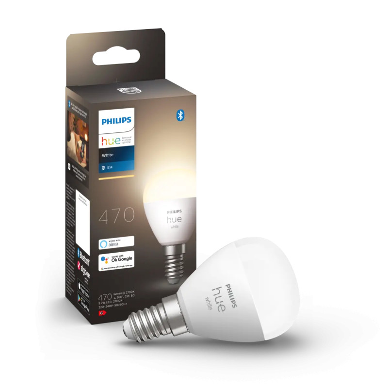 Philips Hue White P45 Kronepære E14 40w Bluetooth  -pak