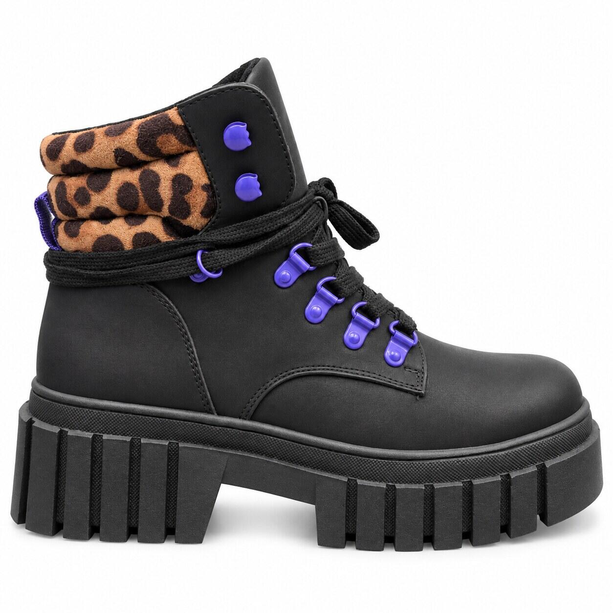 Sort Chunky Damestøvle Med Leoparddetaljer 41